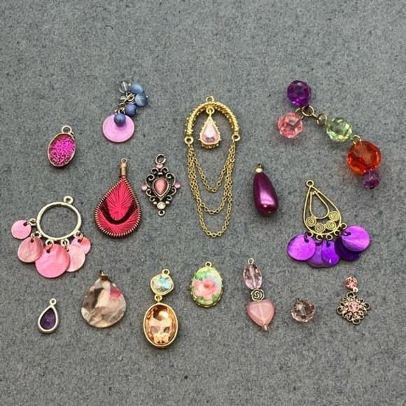 Pendant Charm Dangle Lot Pink Purple Silver Gold DIY Craft Repurpose Upcycle - Picture 1 of 12